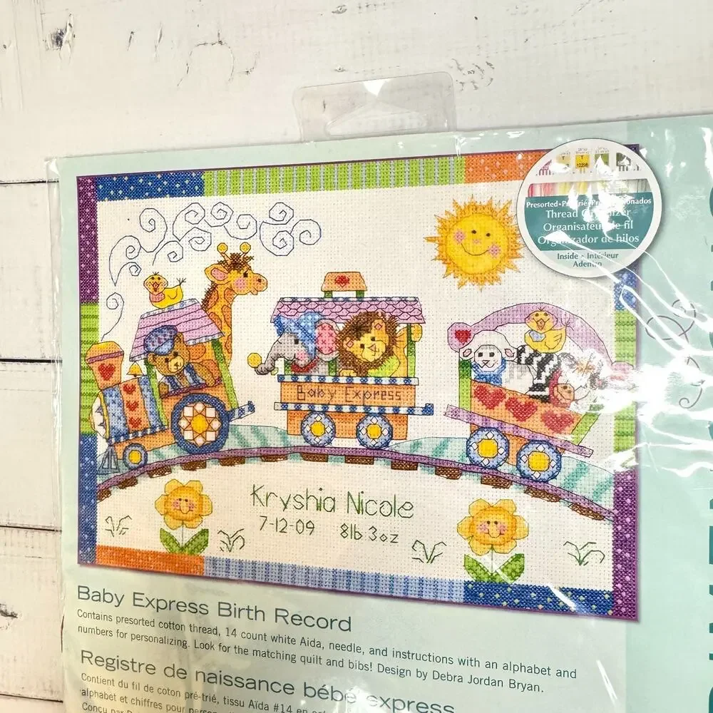 NEW Dimensions Baby Express Birth Record Cross Stitch Kit 12x9